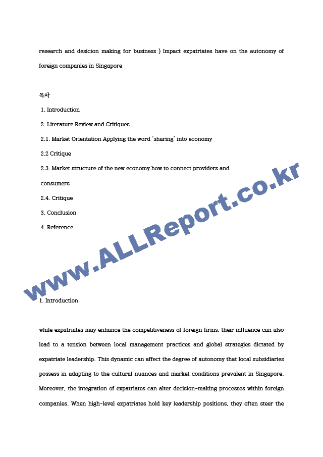 research and desicion making for business ) Impact expatriates have on the autonomy of foreign companies in Singapore   (1 )